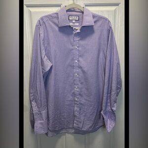 Thomas Pink Shirt Men Large 16.5 Purple Gingham Classic French Cuff Button Up